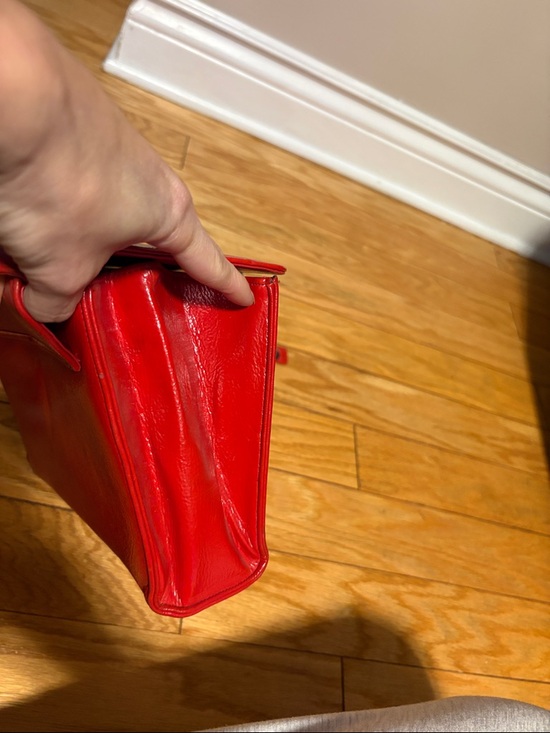 Red Leather Top-Handle Shoulder Bag with Silver D-Ring Accent - Picture 11 of 15